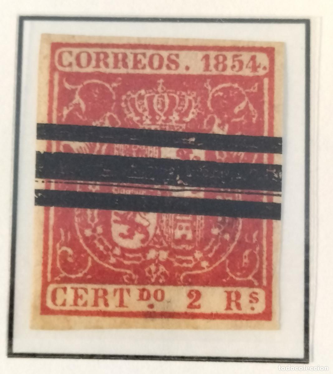 Sellos: Edifil 25 sello AUTENTICO usado Escudo de Espa&ntilde;a a&ntilde;o 1854 (RefQK)