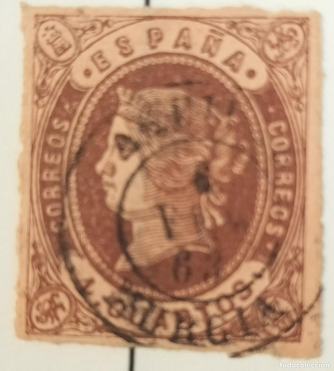 Sellos: Edifil 58 Tipo I sello AUTENTICO usado Isabel II a&ntilde;o 1860-1861 (RefQK)
