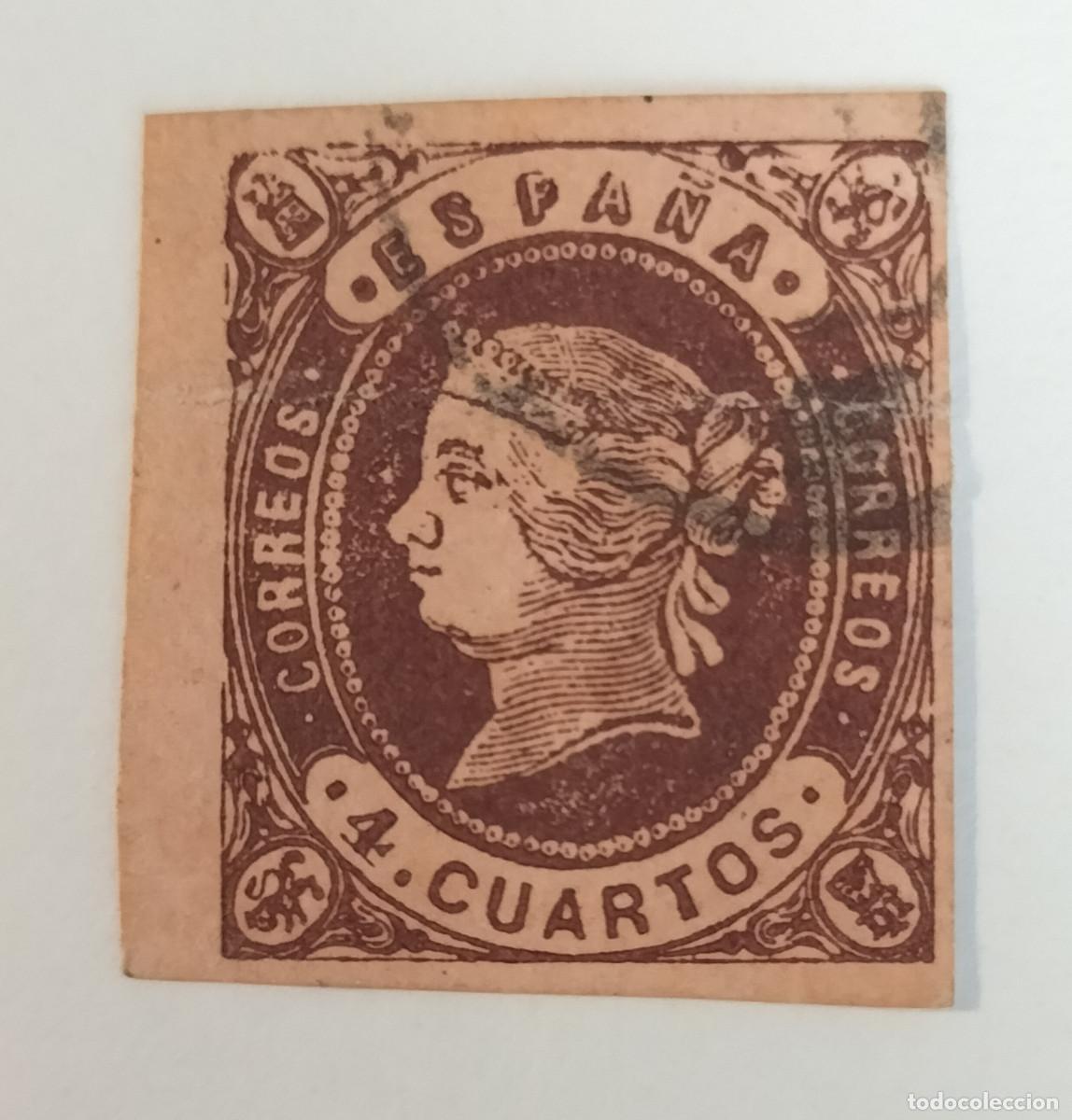 Sellos: Edifil 58 Tipo II sello AUTENTICO usado Isabel II a&ntilde;o 1860-1861 (RefQK)