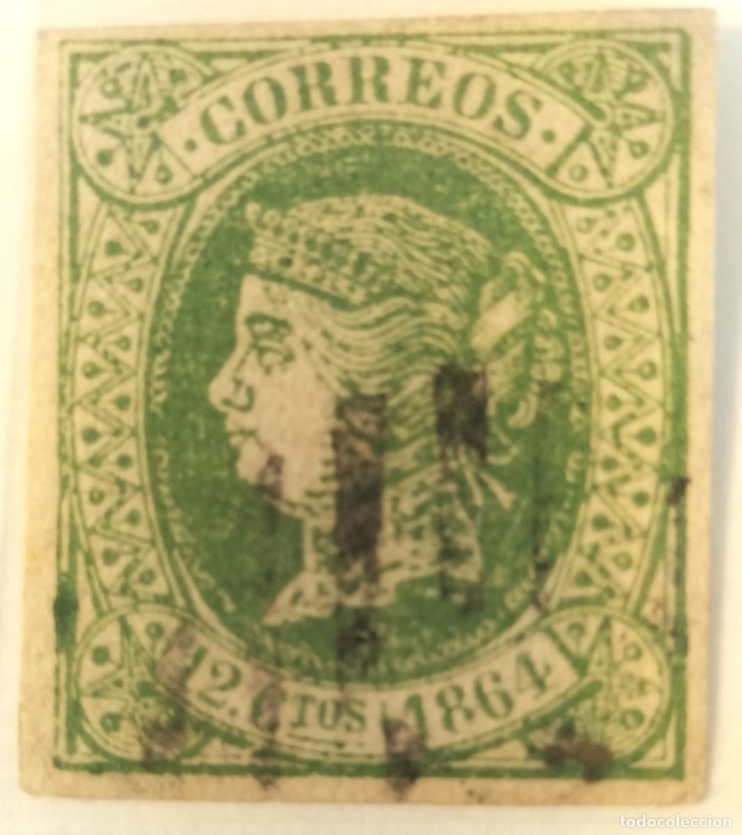 Sellos: Edifil 65 sello AUTENTICO usado Isabel II a&ntilde;o 1864 (RefQK)