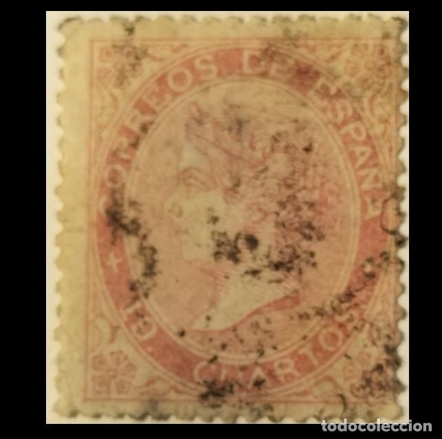 Sellos: Edifil 90 sello AUTENTICO usado Isabel II a&ntilde;o 1867 (RefQK)