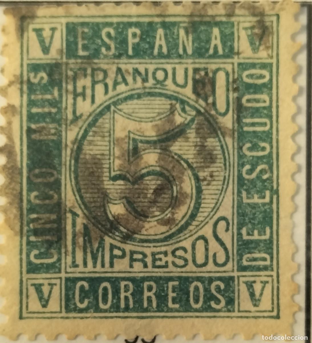 Sellos: Edifil 93 sello AUTENTICO usado Cifras e Isabel II a&ntilde;o 1867 (RefQK)
