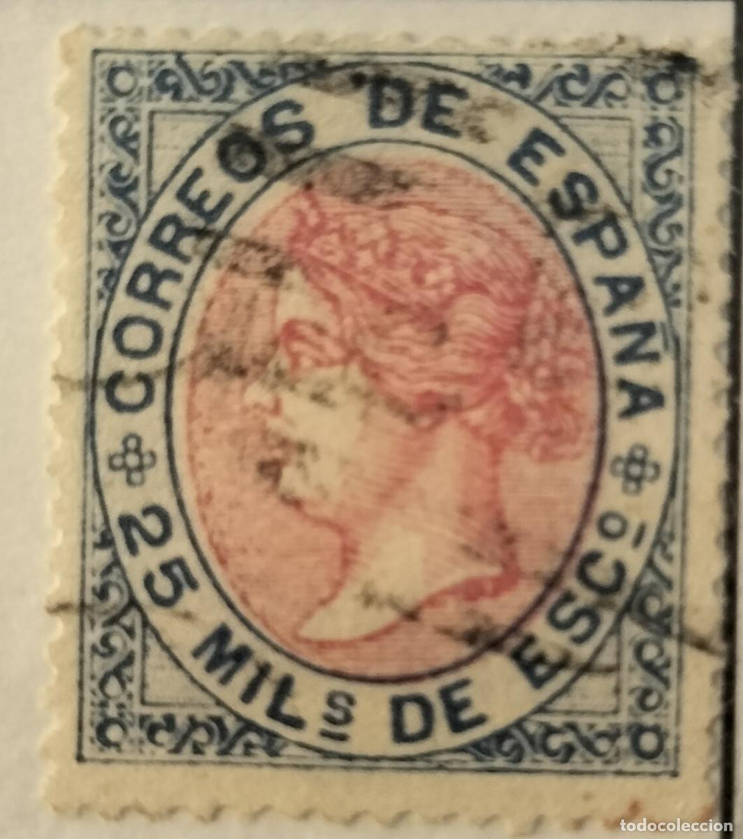 Sellos: Edifil 95 sello AUTENTICO usado Cifras e Isabel II a&ntilde;o 1867 (RefQK)