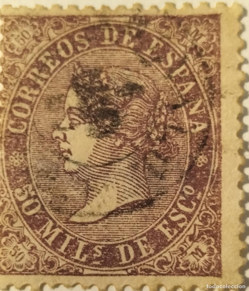 Sellos: Edifil 98 sello AUTENTICO usado Isabel II a&ntilde;o 1868 (RefQK)