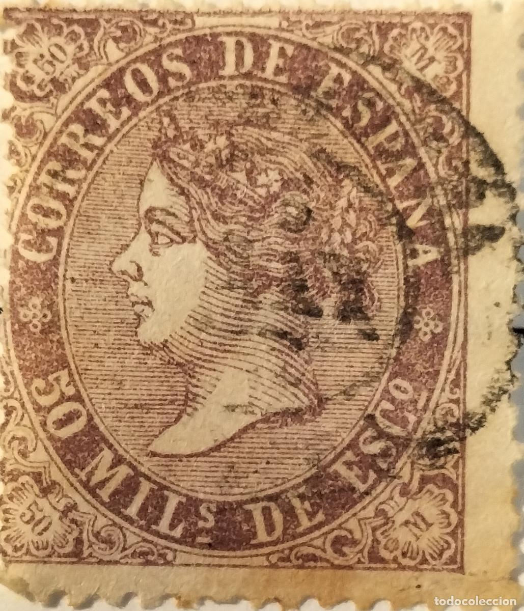 Sellos: Edifil 98 sello AUTENTICO usado Isabel II a&ntilde;o 1868 (RefQK)