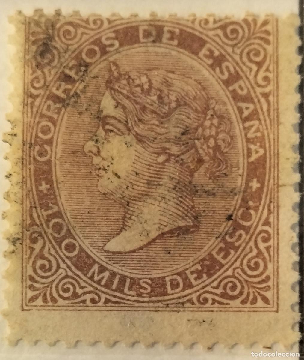 Sellos: Edifil 99 sello AUTENTICO usado Isabel II a&ntilde;o 1868 (RefQK)