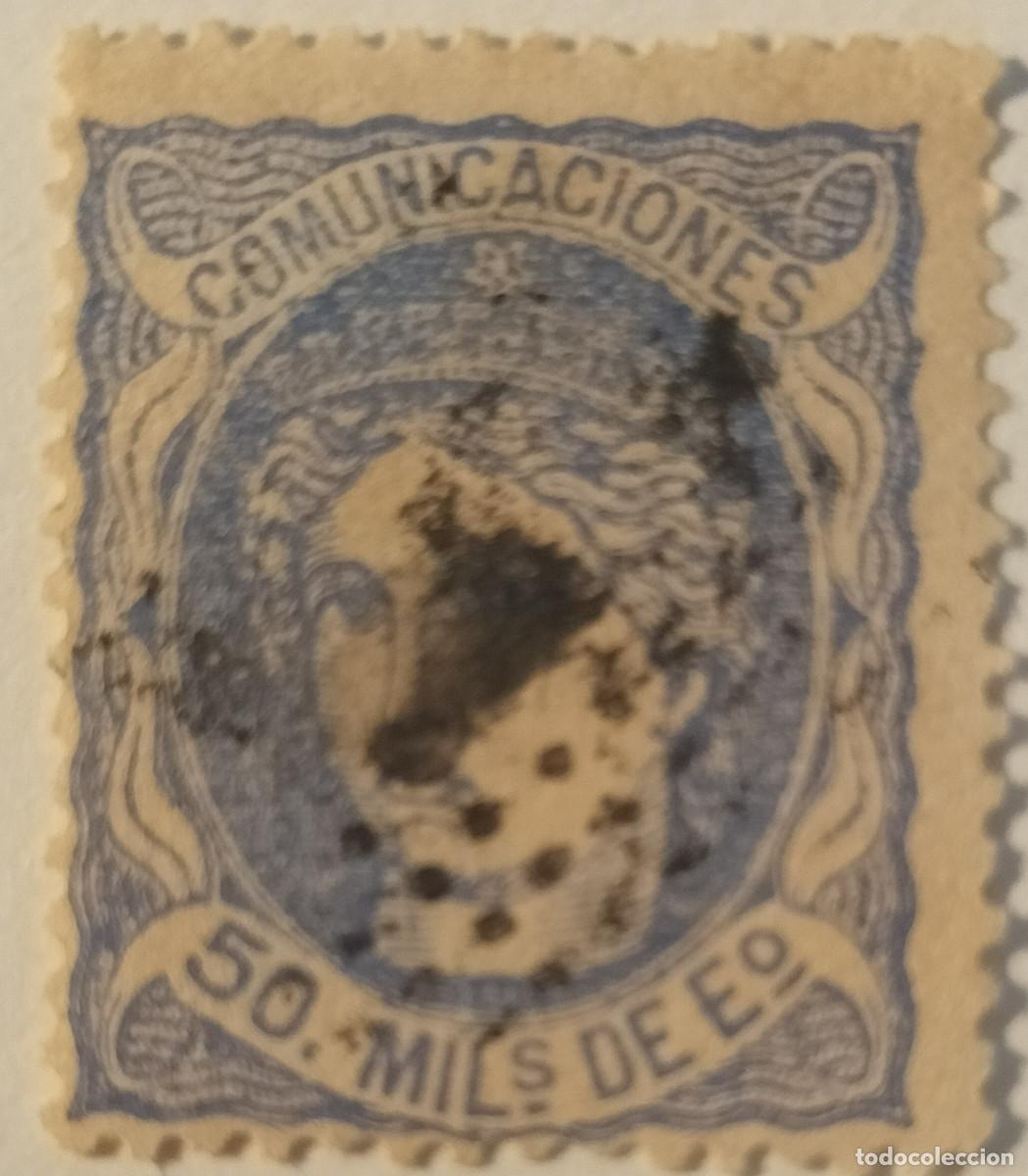 Sellos: Edifil 107 sello AUTENTICO usado Isabel II a&ntilde;o 1868 (RefQK)