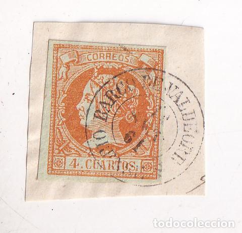 Sellos: FRAGMENTO. 4 CUARTOS. BARCO DE VALDEORRAS. 1861. MUY BONITO FECHADOR. OURENSE. GALICIA