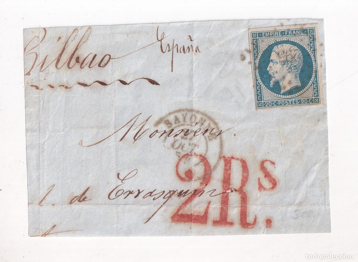 Sellos: FRAGMENTO. BAYONA. FRANCIA. A BILBAO. PA&Iacute;S VASCO. BONITO PORTEO 2 REALES