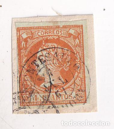 Sellos: SELLO 4 CUARTOS. RARO FECHADOR FUENTESA&Uacute;CO. ZAMORA. 1861. SOBRE FRAGMENTO