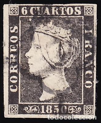 Sellos: ESPA&Ntilde;A, 1850 EDIFIL N&ordm; 1A, 6 cu. negro, [Tipo II.]