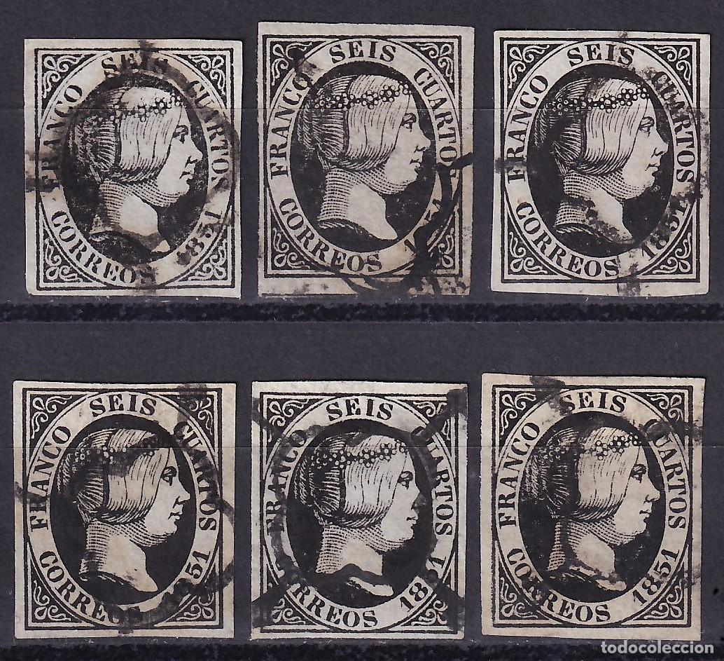 Sellos: ESPA&Ntilde;A, 1851 EDIFIL N&ordm; 6, 6 cu. negro, [Papel fino]