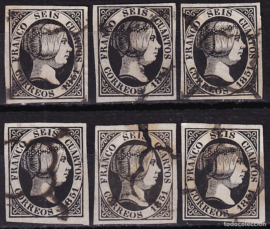 Sellos: ESPA&Ntilde;A, 1851 EDIFIL N&ordm; 6, 6 cu. negro, [Papel fino]