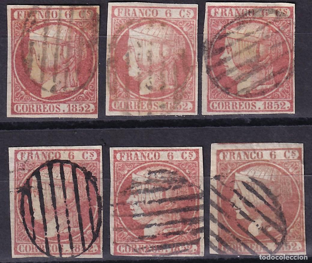 Sellos: ESPA&Ntilde;A, 1852 EDIFIL N&ordm; 12, 6 cu. rosa. [Seis sellos / M&aacute;rgenes completos.]