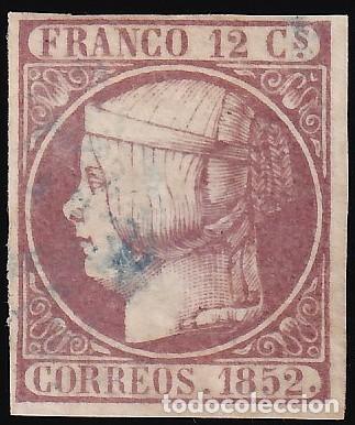 Sellos: ESPA&Ntilde;A, 1852 EDIFIL N&ordm; 13, 12 cu. lila.