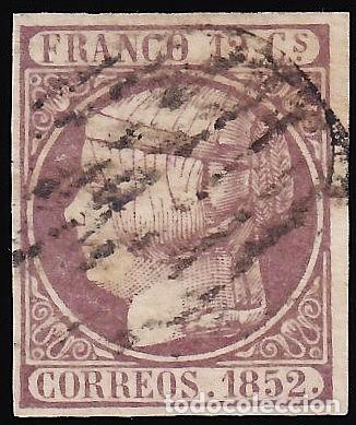 Sellos: ESPA&Ntilde;A, 1852 EDIFIL N&ordm; 13a, 12 cu. lila oscuro