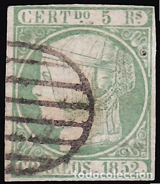 Sellos: ESPA&Ntilde;A, 1852 EDIFIL N&ordm; 16, 5 r. verde.