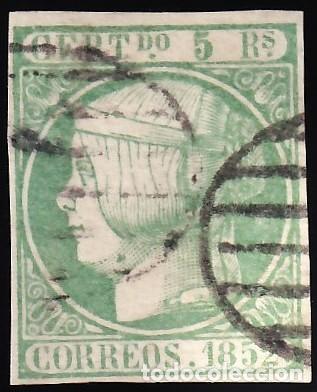 Sellos: ESPA&Ntilde;A, 1852 EDIFIL N&ordm; 16, 5 r. verde.