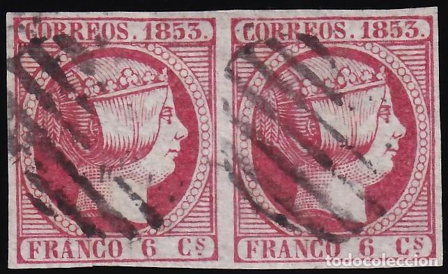 Sellos: ESPA&Ntilde;A, 1853 EDIFIL N&ordm; 17, 6 c. rosa. [Pareja.]