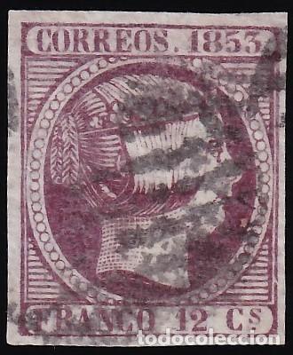 Sellos: ESPA&Ntilde;A, 1853 EDIFIL N&ordm; 18, 12 cu. violeta