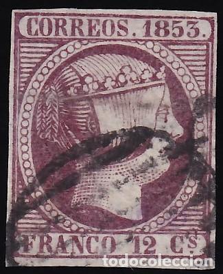 Sellos: ESPA&Ntilde;A, 1853 EDIFIL N&ordm; 18, 12 cu. violeta