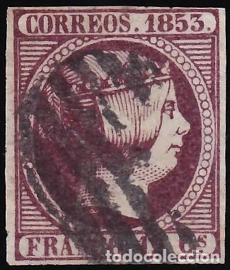 Sellos: ESPA&Ntilde;A, 1853 EDIFIL N&ordm; 18, 12 cu. violeta