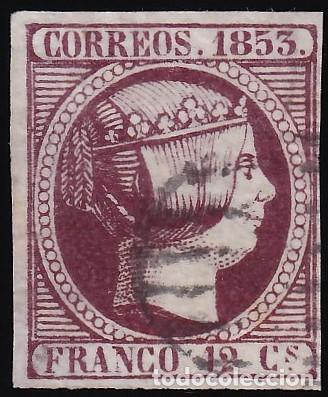 Sellos: ESPA&Ntilde;A, 1853 EDIFIL N&ordm; 18, 12 cu. violeta