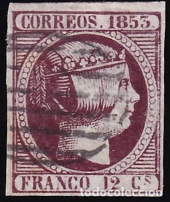 Sellos: ESPA&Ntilde;A, 1853 EDIFIL N&ordm; 18, 12 cu. violeta