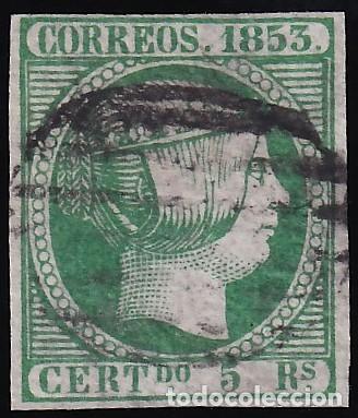 Sellos: ESPA&Ntilde;A, 1853 EDIFIL N&ordm; 20, 5 r. verde.