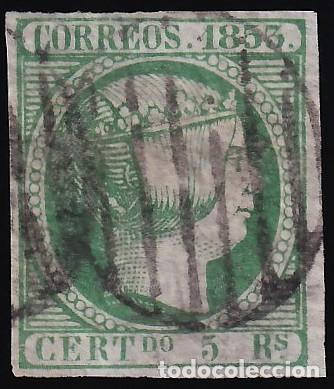 Sellos: ESPA&Ntilde;A, 1853 EDIFIL N&ordm; 20, 5 r. verde.