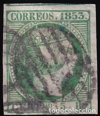 Sellos: ESPA&Ntilde;A, 1853 EDIFIL N&ordm; 20, 5 r. verde.