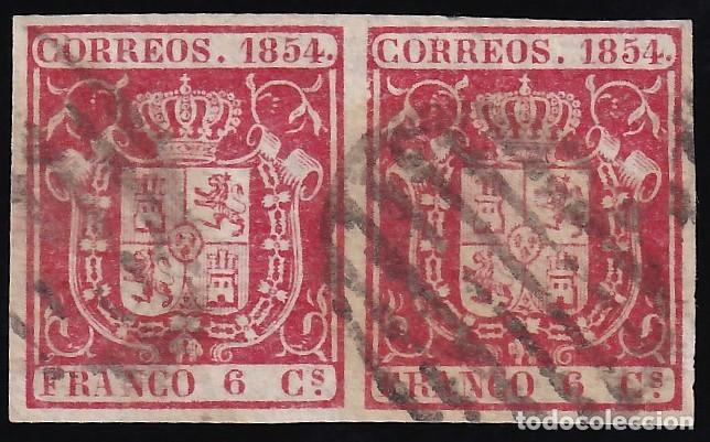 Sellos: ESPA&Ntilde;A, 1854 EDIFIL N&ordm; 24, 6 cu. carm&iacute;n, [Pareja.]