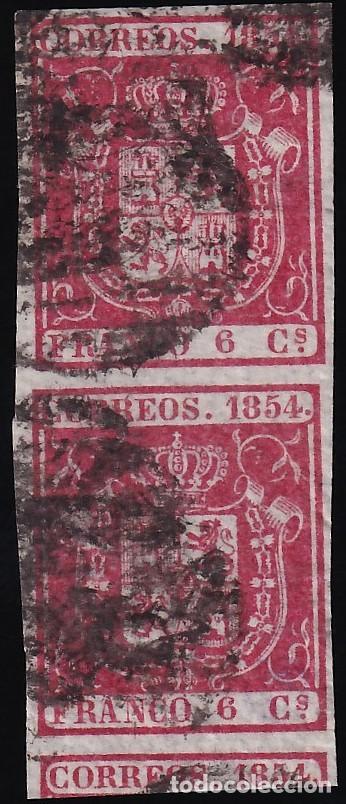 Sellos: ESPA&Ntilde;A, 1854 EDIFIL N&ordm; 24, 6 cu. carm&iacute;n, [Pareja.]
