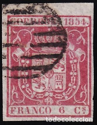 Sellos: ESPA&Ntilde;A, 1854 EDIFIL N&ordm; 24, 6 cu. carm&iacute;n, [Borde de Hoja.]