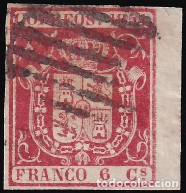 Sellos: ESPA&Ntilde;A, 1854 EDIFIL N&ordm; 24, 6 cu. carm&iacute;n, [Borde de Hoja.]
