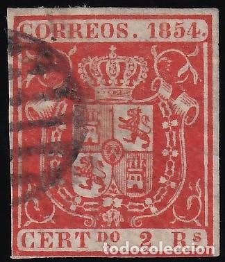 Sellos: ESPA&Ntilde;A, 1854 EDIFIL N&ordm; 25, 2 r. rojo,