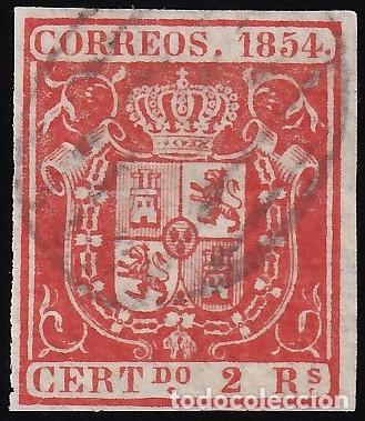 Sellos: ESPA&Ntilde;A, 1854 EDIFIL N&ordm; 25, 2 r. rojo,