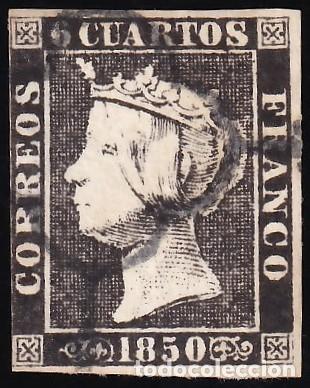 Sellos: ESPA&Ntilde;A, 1850 EDIFIL N&ordm; 1, 6 cu. negro, [ Tipo I.]