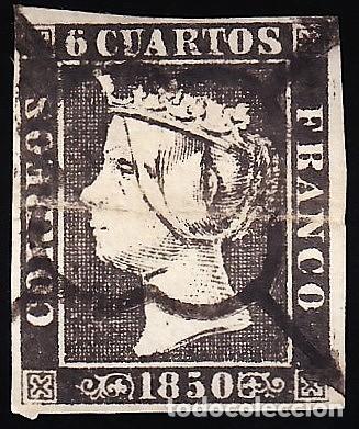 Sellos: ESPA&Ntilde;A, 1850 EDIFIL N&ordm; 1A, 6 cu. negro, [ Tipo II.]