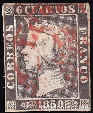 Sellos: ESPA&Ntilde;A, 1850 EDIFIL N&ordm; 1, 6 cu. negro [Tipo I. / Mat. Fechador Baeza.]