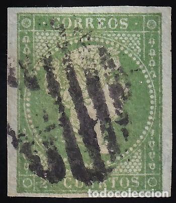 Sellos: ESPA&Ntilde;A, 1855 EDIFIL N&ordm; 39. 2 cu. verde. [Papel con Filigrana Lazos.]