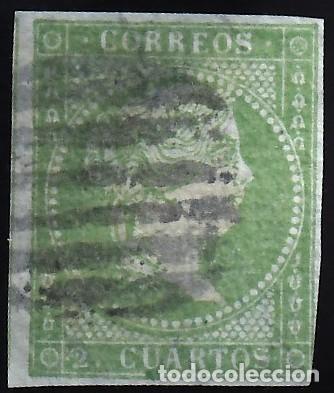 Sellos: ESPA&Ntilde;A, 1855 EDIFIL N&ordm; 39. 2 cu. verde. [Papel con Filigrana Lazos.]