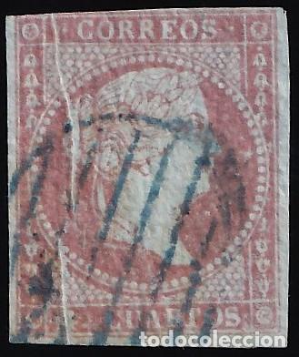 Sellos: ESPA&Ntilde;A, 1855 EDIFIL N&ordm; 44, 4 cu. rojo, [Fuelle vertical / NO RESE&Ntilde;ADO.]