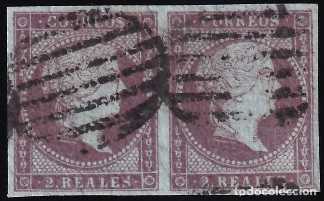Sellos: ESPA&Ntilde;A, 1855 EDIFIL N&ordm; 42, 2 r. violeta. [Pareja.]