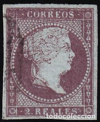 Sellos: ESPA&Ntilde;A, 1855 EDIFIL N&ordm; 42, 2 r. violeta.