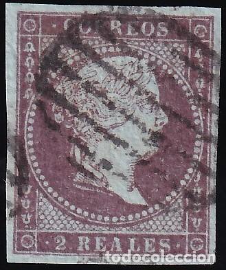Sellos: ESPA&Ntilde;A, 1855 EDIFIL N&ordm; 42, 2 r. violeta.