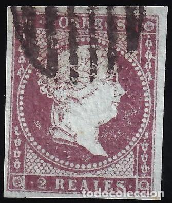 Sellos: ESPA&Ntilde;A, 1855 EDIFIL N&ordm; 42, 2 r. violeta.