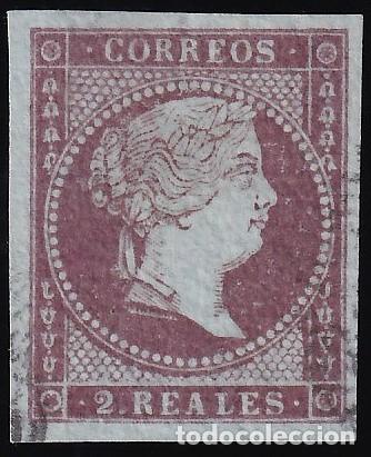 Sellos: ESPA&Ntilde;A, 1855 EDIFIL N&ordm; 42, 2 r. violeta.