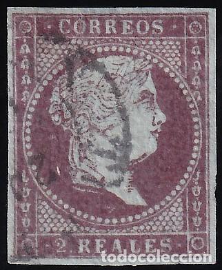 Sellos: ESPA&Ntilde;A, 1855 EDIFIL N&ordm; 42, 2 r. violeta.