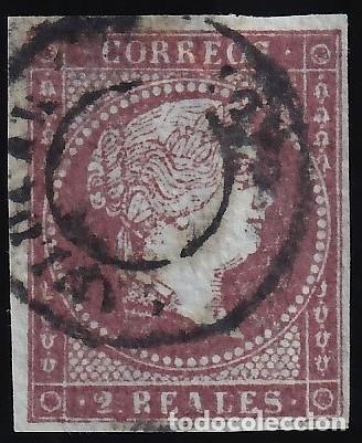 Sellos: ESPA&Ntilde;A, 1855 EDIFIL N&ordm; 42, 2 r. violeta. [Mat. Fechador.]